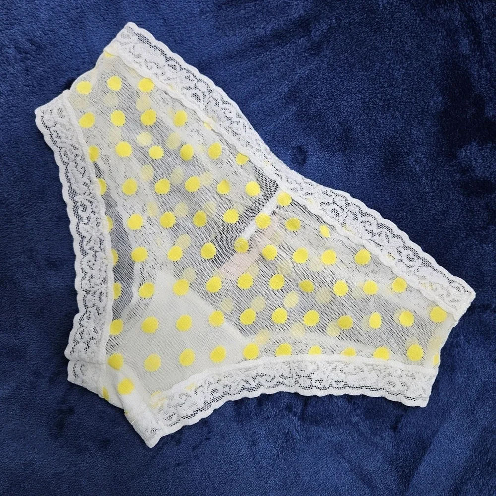Victoria's Secret‎ Panty Women XS White Yellow The Lacie Polka Dot Mesh 2013 NWT